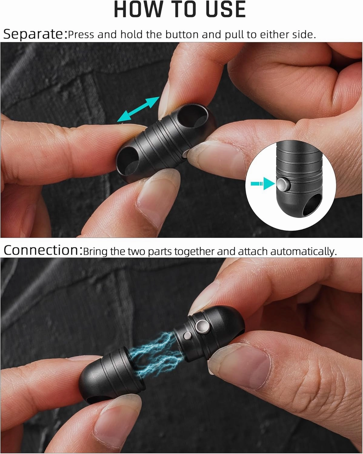 TISUR Magnetic Quick Release Keychain,Titanium Detachable Rotatable Key Chain Connector, Magnetic Key Holder with 2 Key Rings