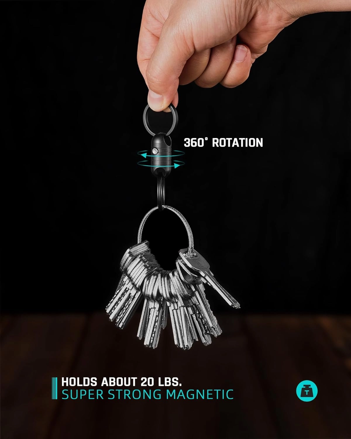 TISUR Magnetic Quick Release Keychain,Titanium Detachable Rotatable Key Chain Connector, Magnetic Key Holder with 2 Key Rings