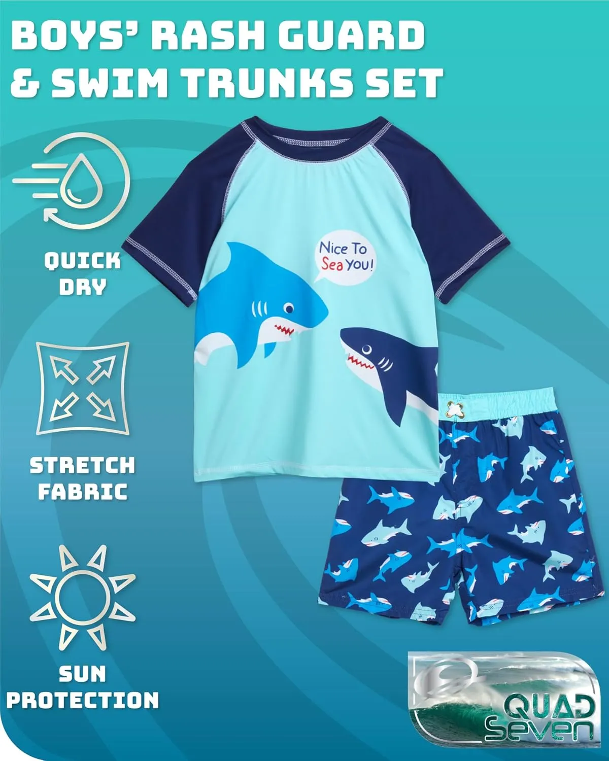 Toddler Baby Boys Swim Set - 4 Piece Swim Trunks and Short Sleeve Rash Guard for Boys Kids Swimwear (Sizes: 12M-7)
