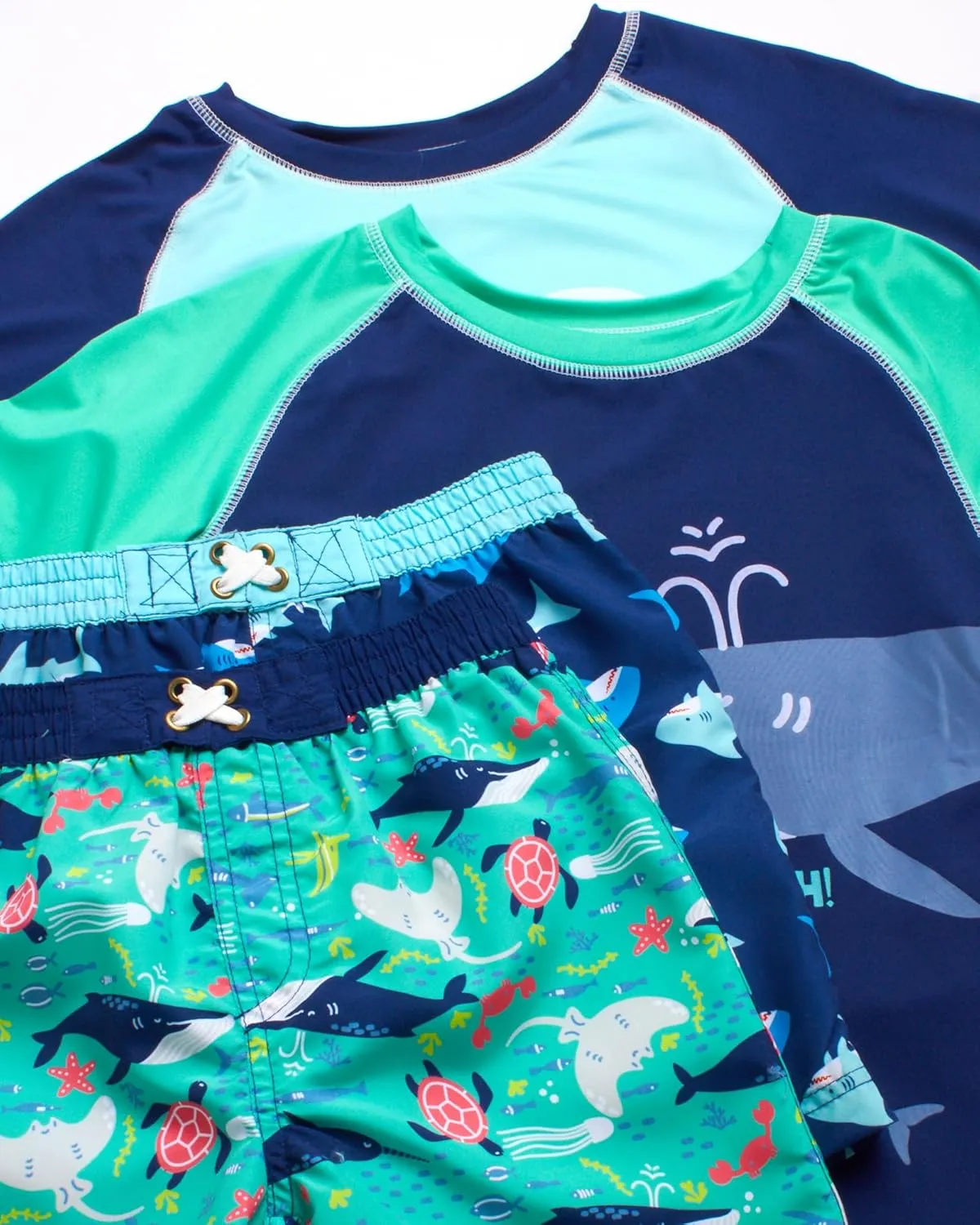 Toddler Baby Boys Swim Set - 4 Piece Swim Trunks and Short Sleeve Rash Guard for Boys Kids Swimwear (Sizes: 12M-7)