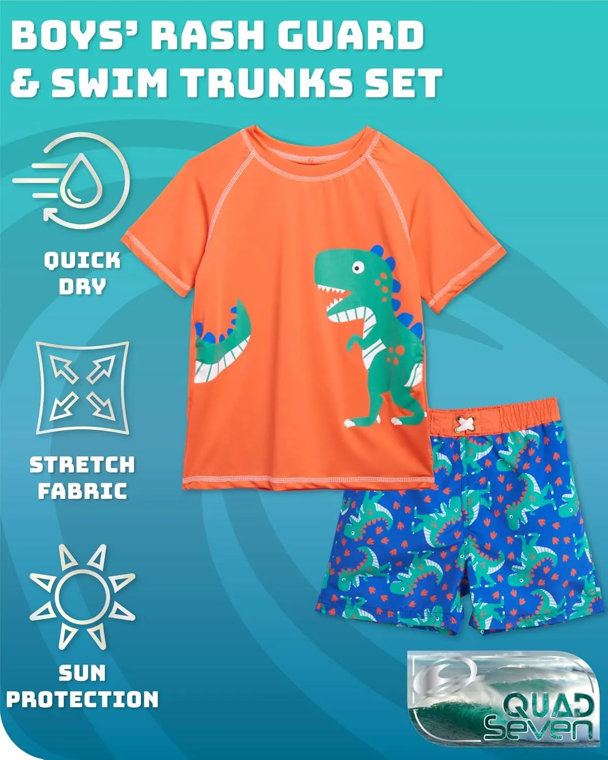 Toddler Baby Boys Swim Set - 4 Piece Swim Trunks and Short Sleeve Rash Guard for Boys Kids Swimwear (Sizes: 12M-7)