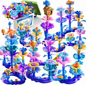 Toddler Girls Toys for 3-7 Years, 155pcs Flower Garden Building Set with Storage Box, STEM Toy and Preschool Garden Play Set