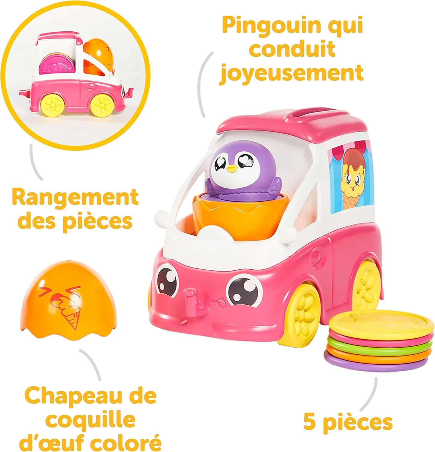 Toomies Tomy Hide and Squeak Fill and Pop Ice Cream Van Baby Toy, Baby Push Along Toy, Learning Toy for Babies, Musical Toys with Colours and Sounds, Baby Boys and Girls Aged 1, 2 and 3 Years Old