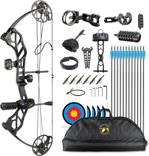 TOPOINT Starter Bow Compound Bow Archery Set Easy to Adjust No Bow Press Bow and Arrow Set for Adults and Teens 19-30" Draw Length 19-70 Lbs Draw Weight Up to IBO 320 Fps, US-Made Limbs