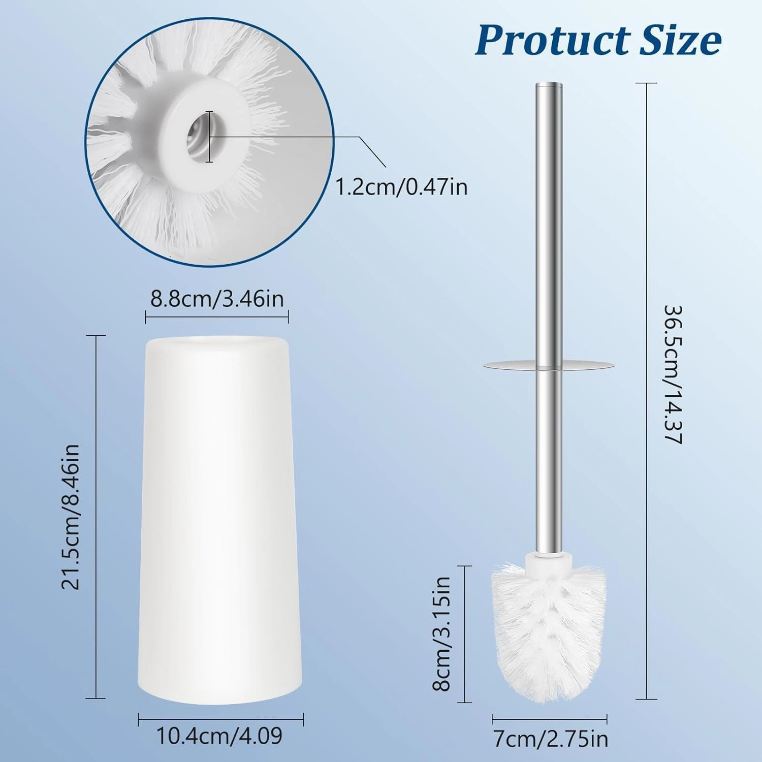 Topsky 2 Pack Closed Toilet Brush with Stainless Steel Handle - White Toilet Brush with Compact Holder & Conical Plastic Container - Hygienic, Modern & Space Saving for Bathroom & Toilet (White)