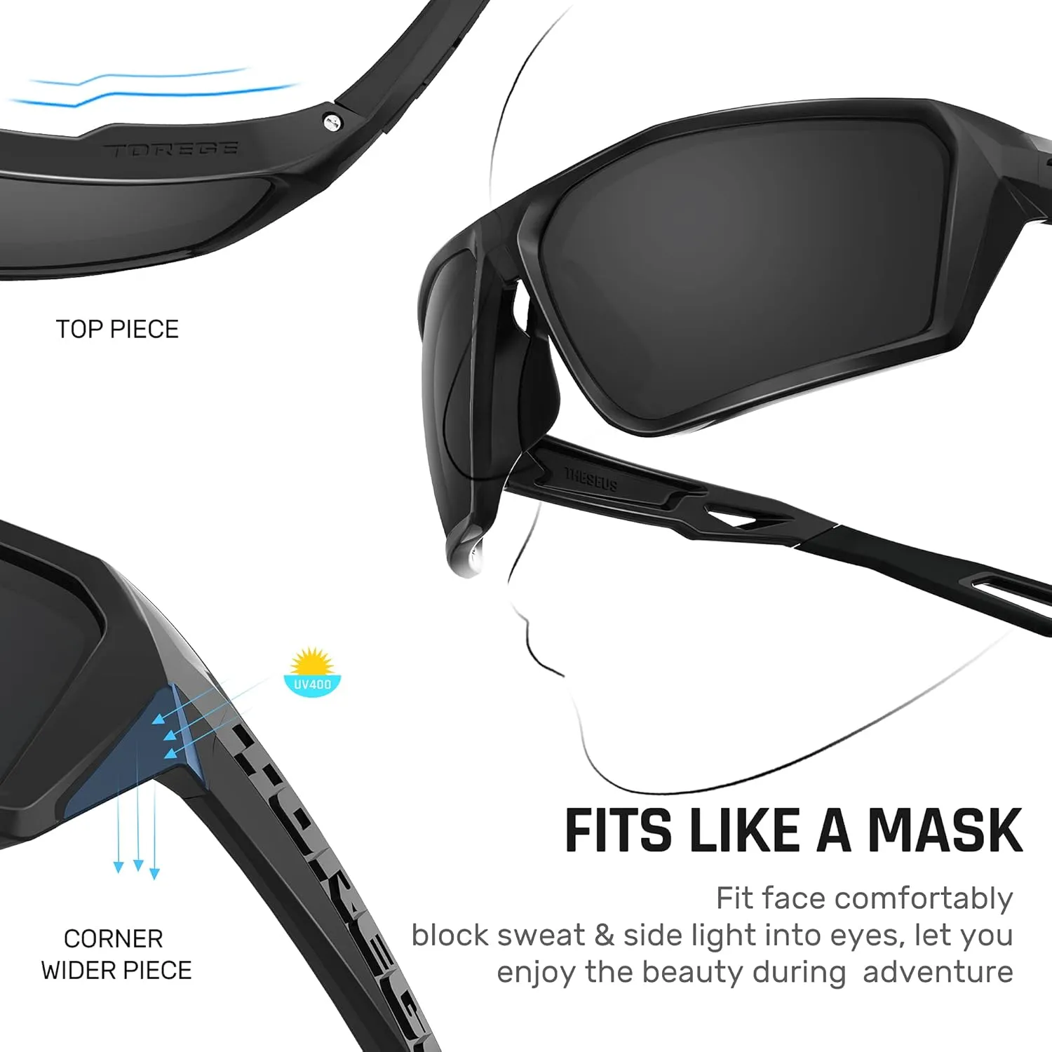 TOREGE Polarized Sports Sunglasses for Men Women Shooting Cycling Running Golf Fishing Sunglasses Durable Lens TR36
