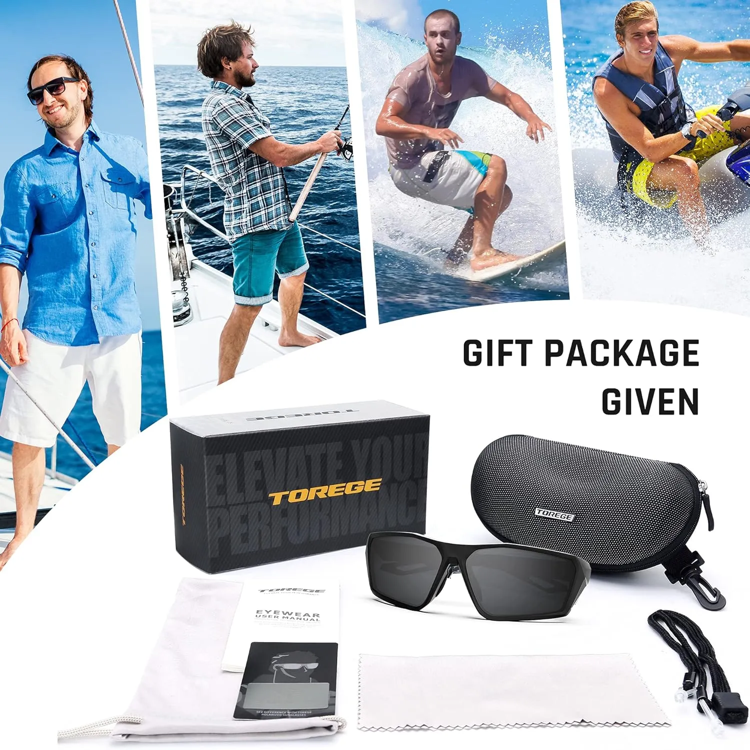 TOREGE Polarized Sports Sunglasses for Men Women Shooting Cycling Running Golf Fishing Sunglasses Durable Lens TR36