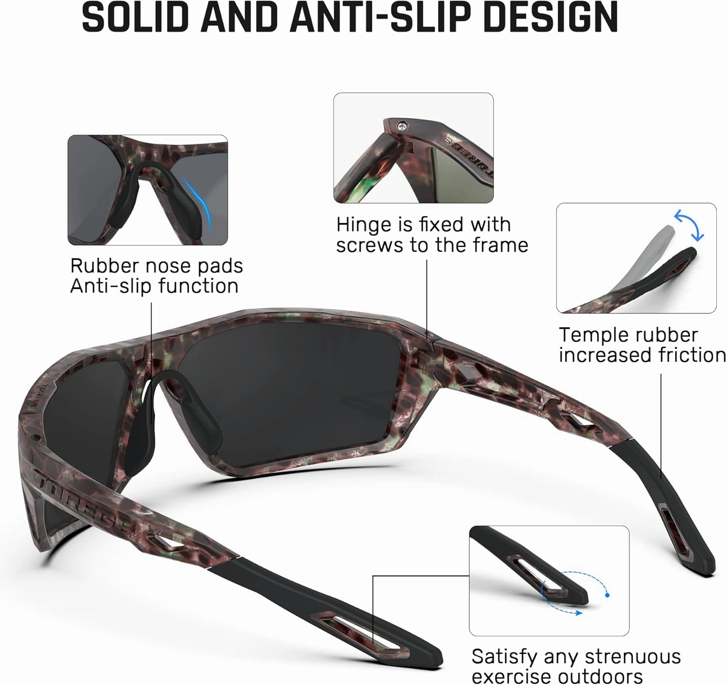 TOREGE Polarized Sports Sunglasses for Men Women Shooting Cycling Running Golf Fishing Sunglasses Durable Lens TR36