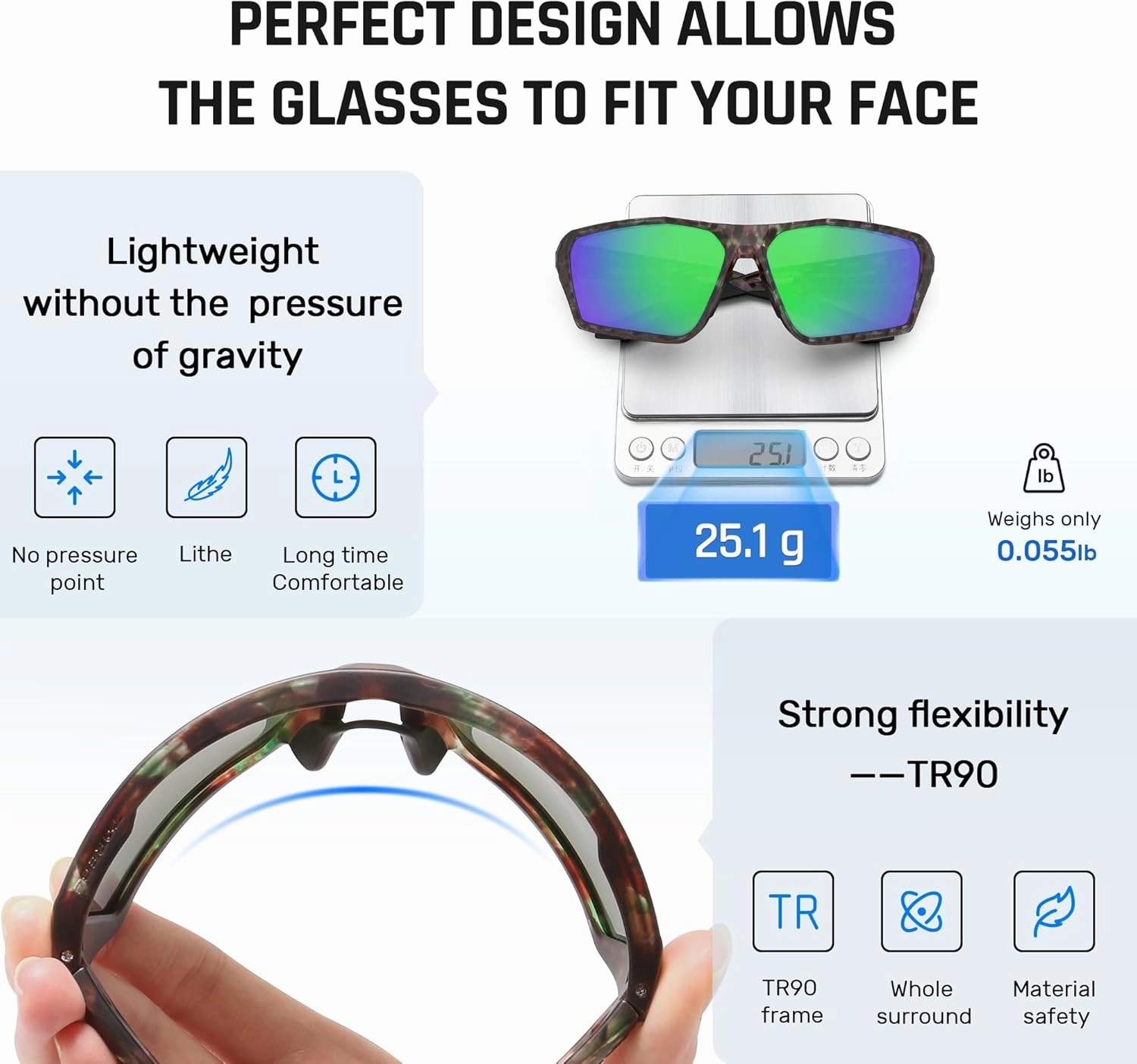 TOREGE Polarized Sports Sunglasses for Men Women Shooting Cycling Running Golf Fishing Sunglasses Durable Lens TR36