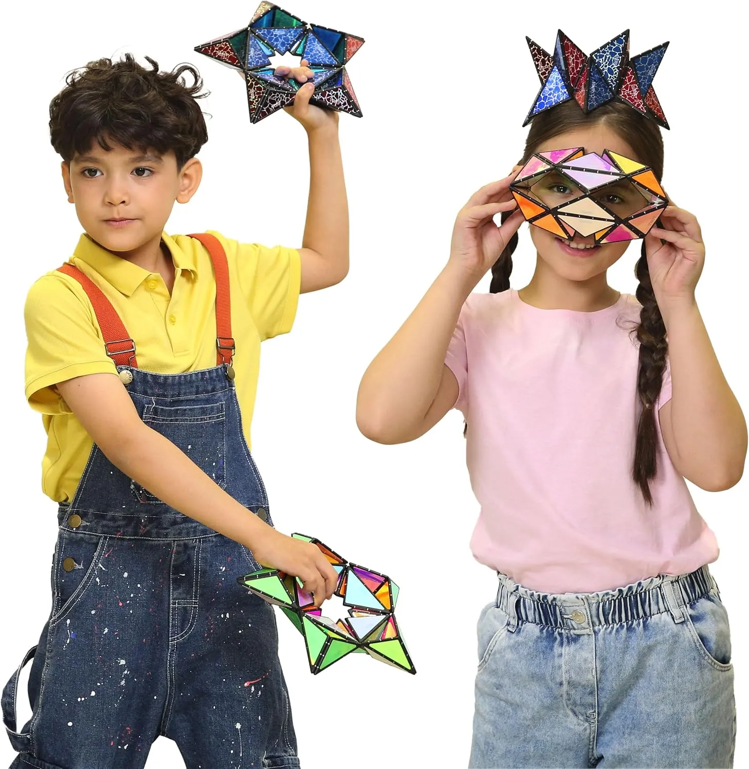 TOSY Magnet Pyramid Glow - 1 Cube Transforms into 1 Billion Shapes, 12 pcs, 4th of July Decorations, 243 Rare Earth Magnets, Glowing, Holographic Design Magnet Tiles Creative Puzzle STEM/STEAM Toy