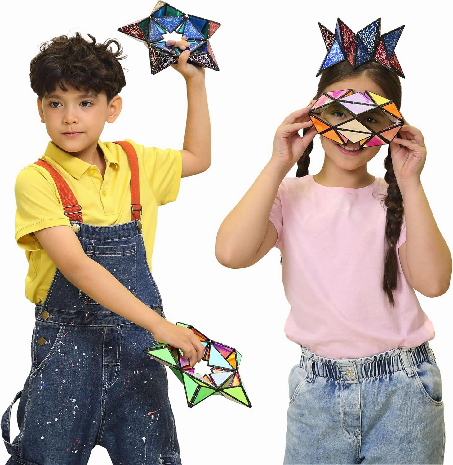 TOSY Magnet Pyramid - 1 Cube Transforms into 1 Billion Shapes, 12 Pieces, 243 Rare Earth Magnets, Glowing, Holographic Magnet Tiles Creative Puzzle STEAM Toy, Mixed Set