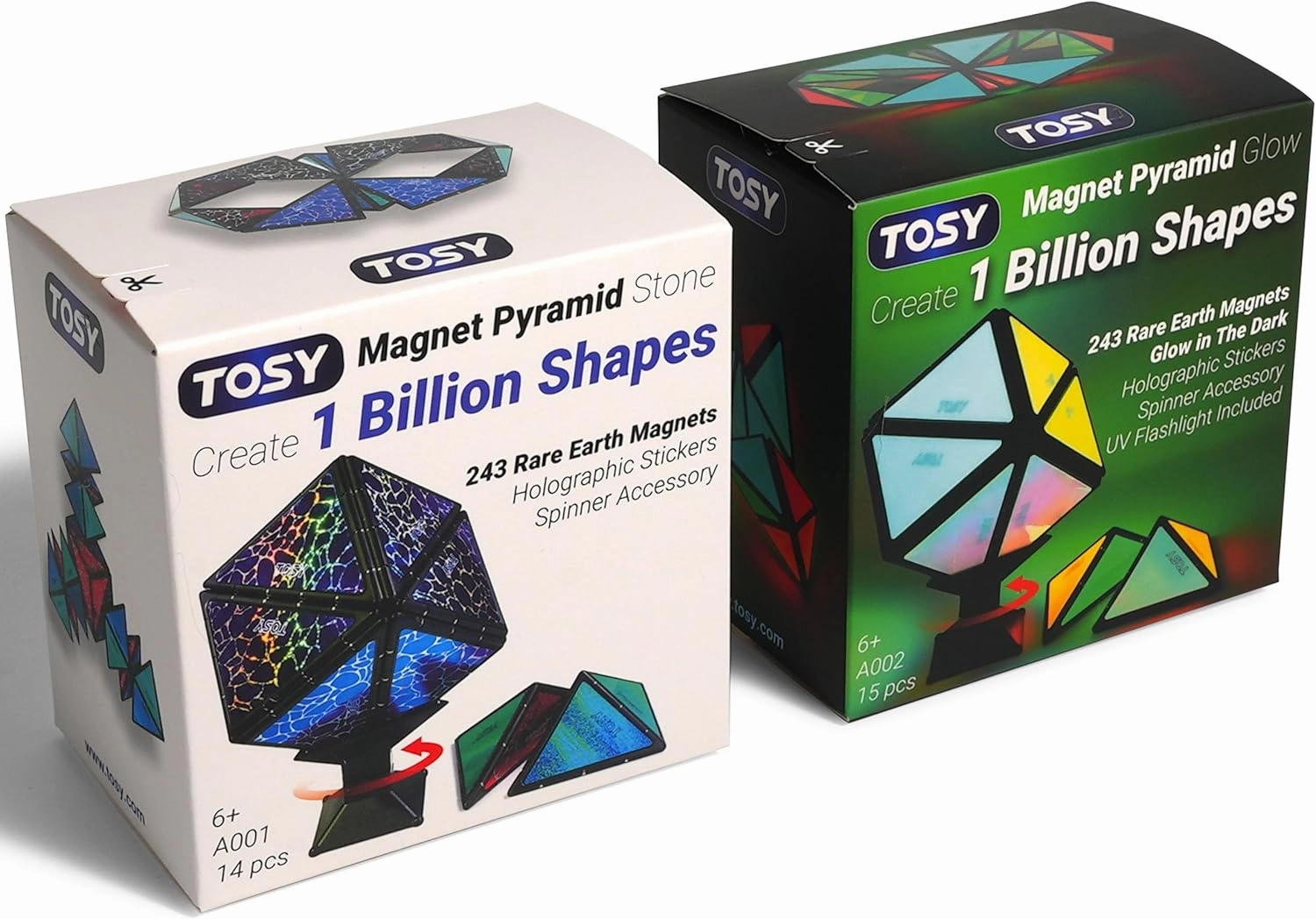 TOSY Magnet Pyramid - 1 Cube Transforms into 1 Billion Shapes, 12 Pieces, 243 Rare Earth Magnets, Glowing, Holographic Magnet Tiles Creative Puzzle STEAM Toy, Mixed Set