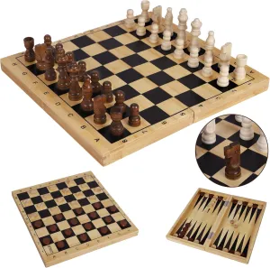 TOWO Wooden 3-in-1 Chess, Checkers/Draughts, and Backgammon Set - Classic Board Game Combo for Kids and Adults, Family Strategy Games, Portable and Durable