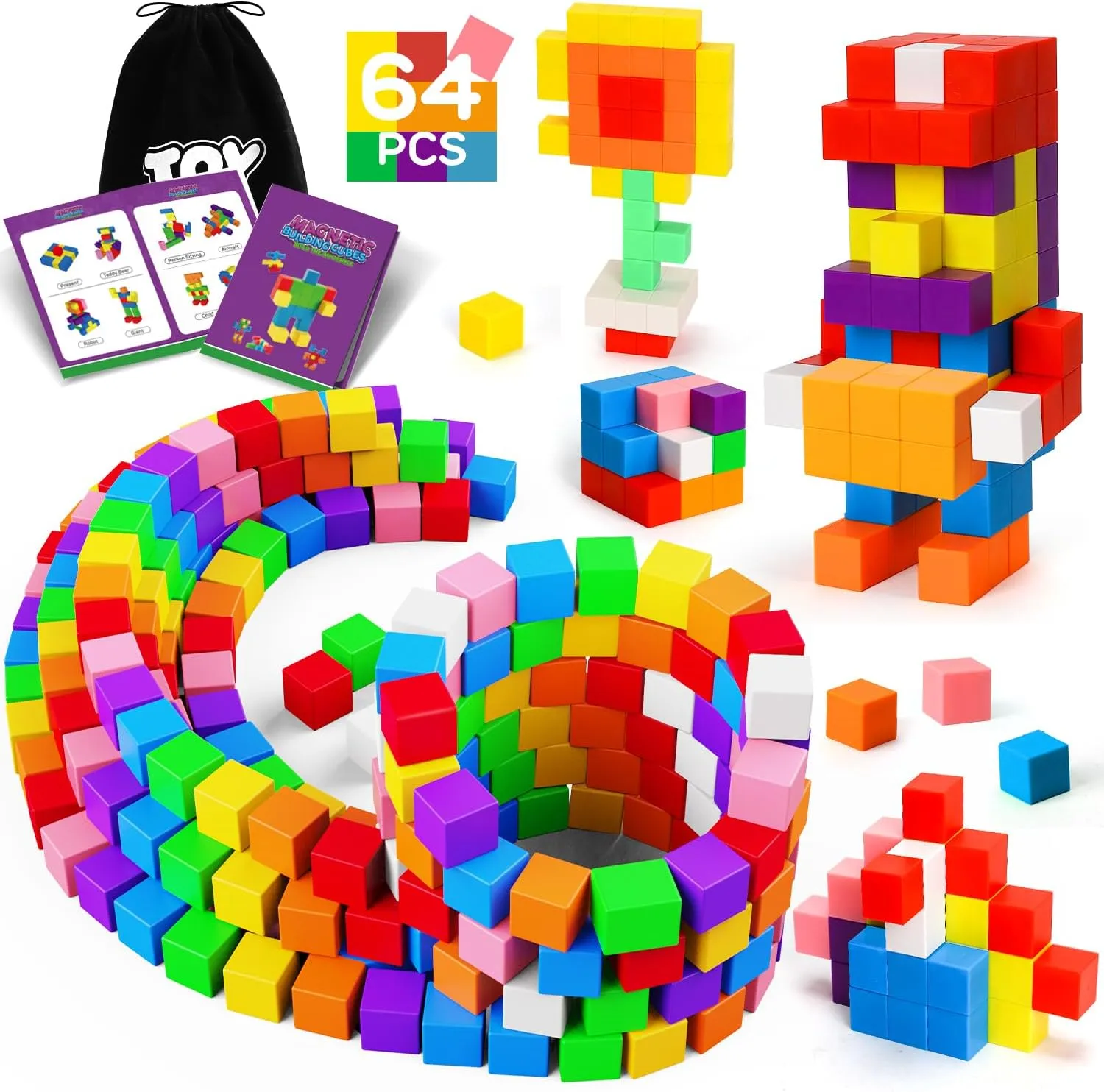TOY Life 64 Pcs Magnetic Building Blocks for Toddlers Age 3-5 - Magnetic Blocks for Kids Ages 3-8 - Preschool Creative Stem Building Toys