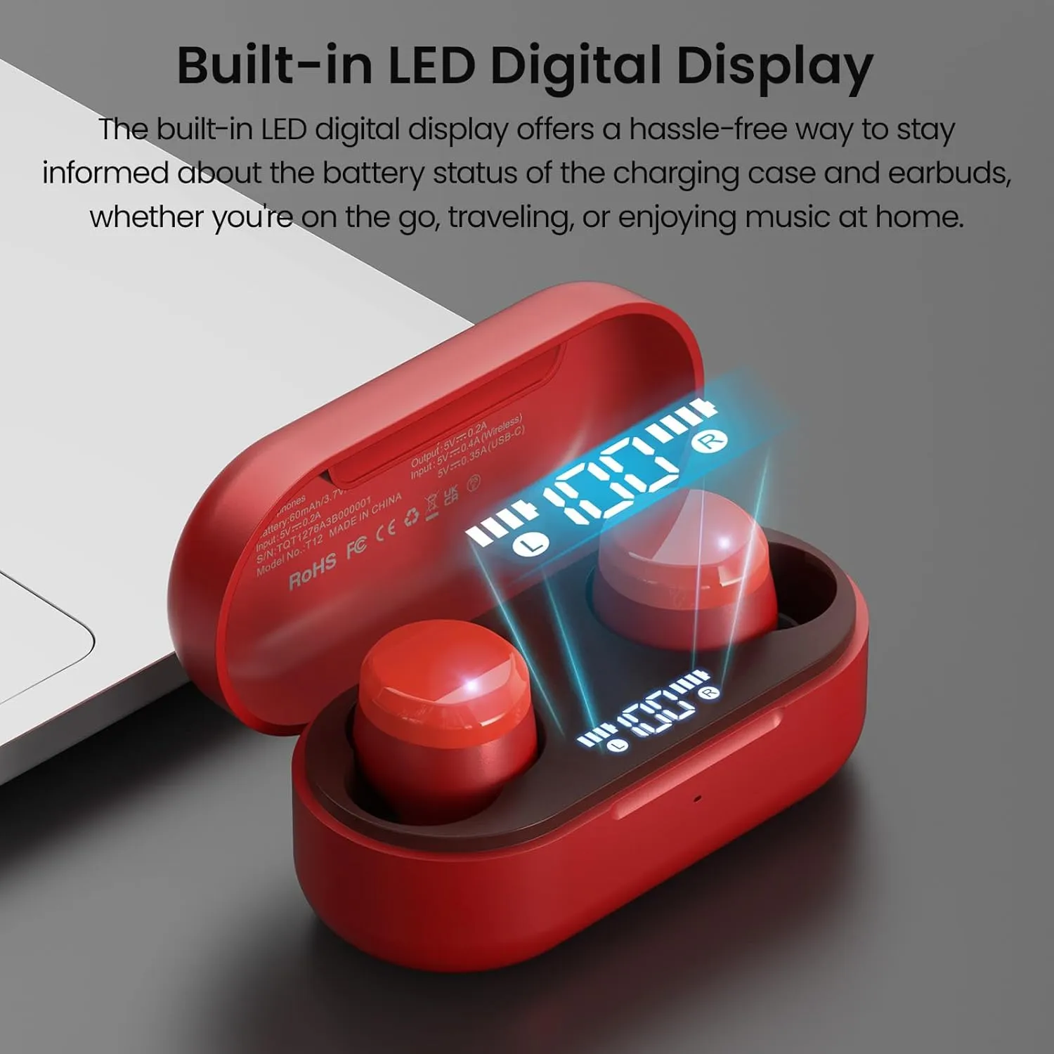 TOZO T12 (Compact Ergonomic Edition) Wireless Earbuds Bluetooth 5.3 Headphones, Call ENC Noise Cancelling Mic, 55Hrs Playtime App Customize EQ IPX8 Waterproof LED Digital Display Premium Sound Headset