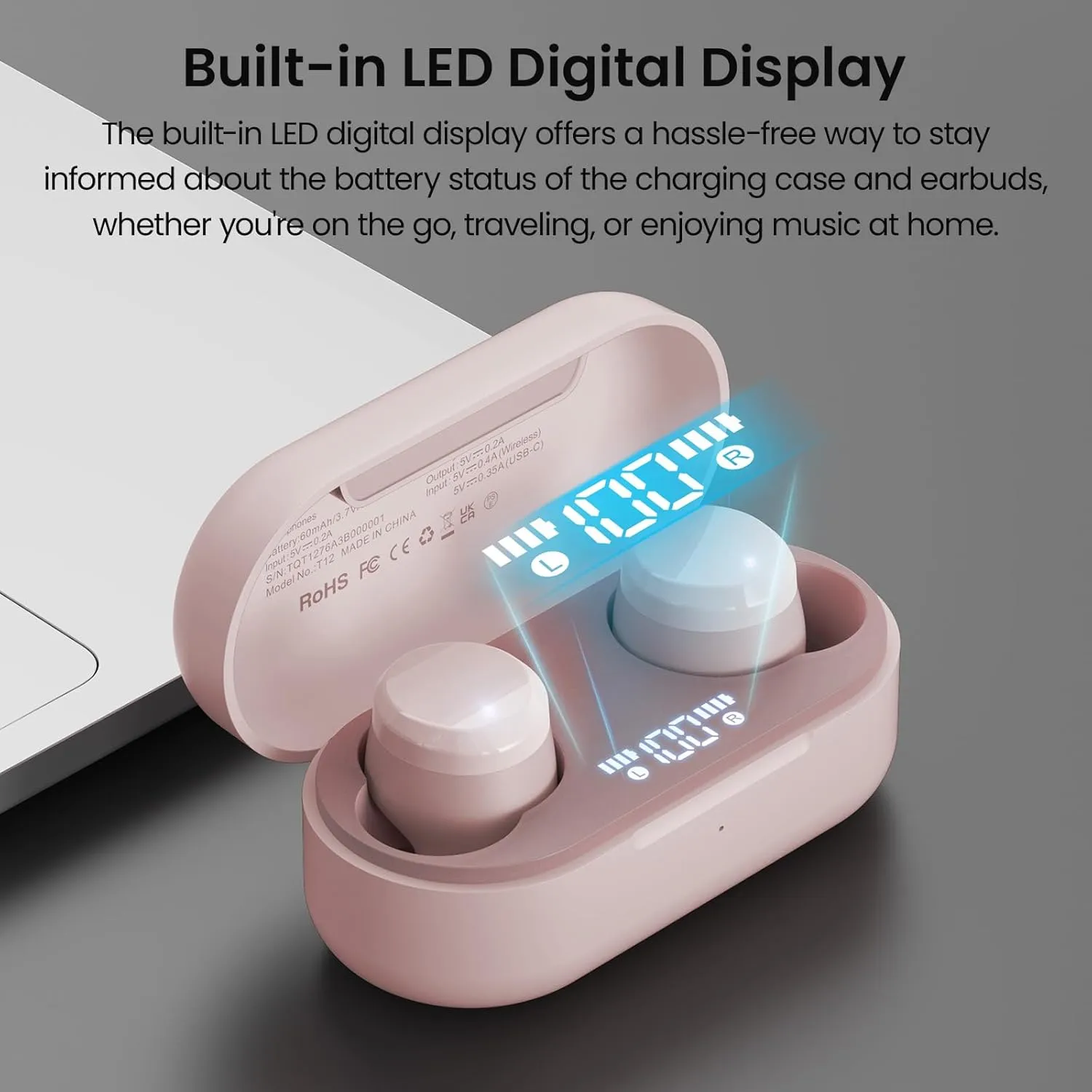 TOZO T12 (Compact Ergonomic Edition) Wireless Earbuds Bluetooth 5.3 Headphones, Call ENC Noise Cancelling Mic, 55Hrs Playtime App Customize EQ IPX8 Waterproof LED Digital Display Premium Sound Headset