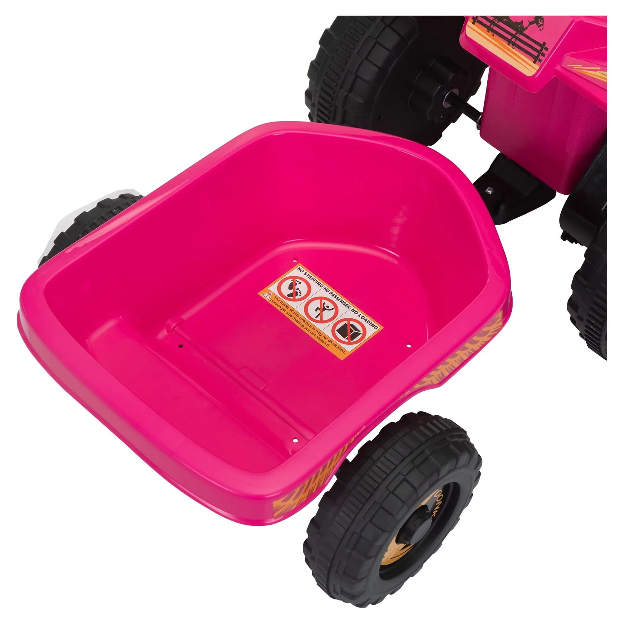 Track 7 Kids Ride on ATV with Trailer, 4 Wheeler Electric Quad Vehicle, Ride on Car with Music, Horn, Power Display, Kids Electric ATV, Rose Red
