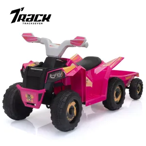 Track 7 Kids Ride on ATV with Trailer, 4 Wheeler Electric Quad Vehicle, Ride on Car with Music, Horn, Power Display, Kids Electric ATV, Rose Red