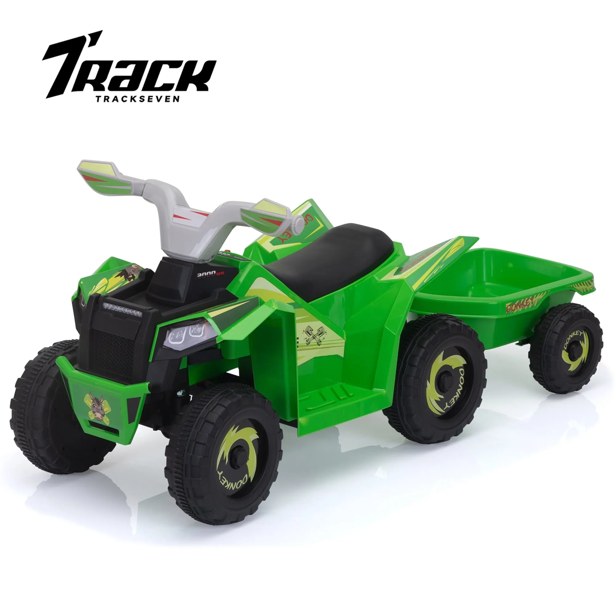 Track 7 Kids Ride on ATV with Trailer, 4 Wheeler Electric Quad Vehicle, Ride on Car with Music, Horn, Power Display, Kids Electric ATV, Rose Red