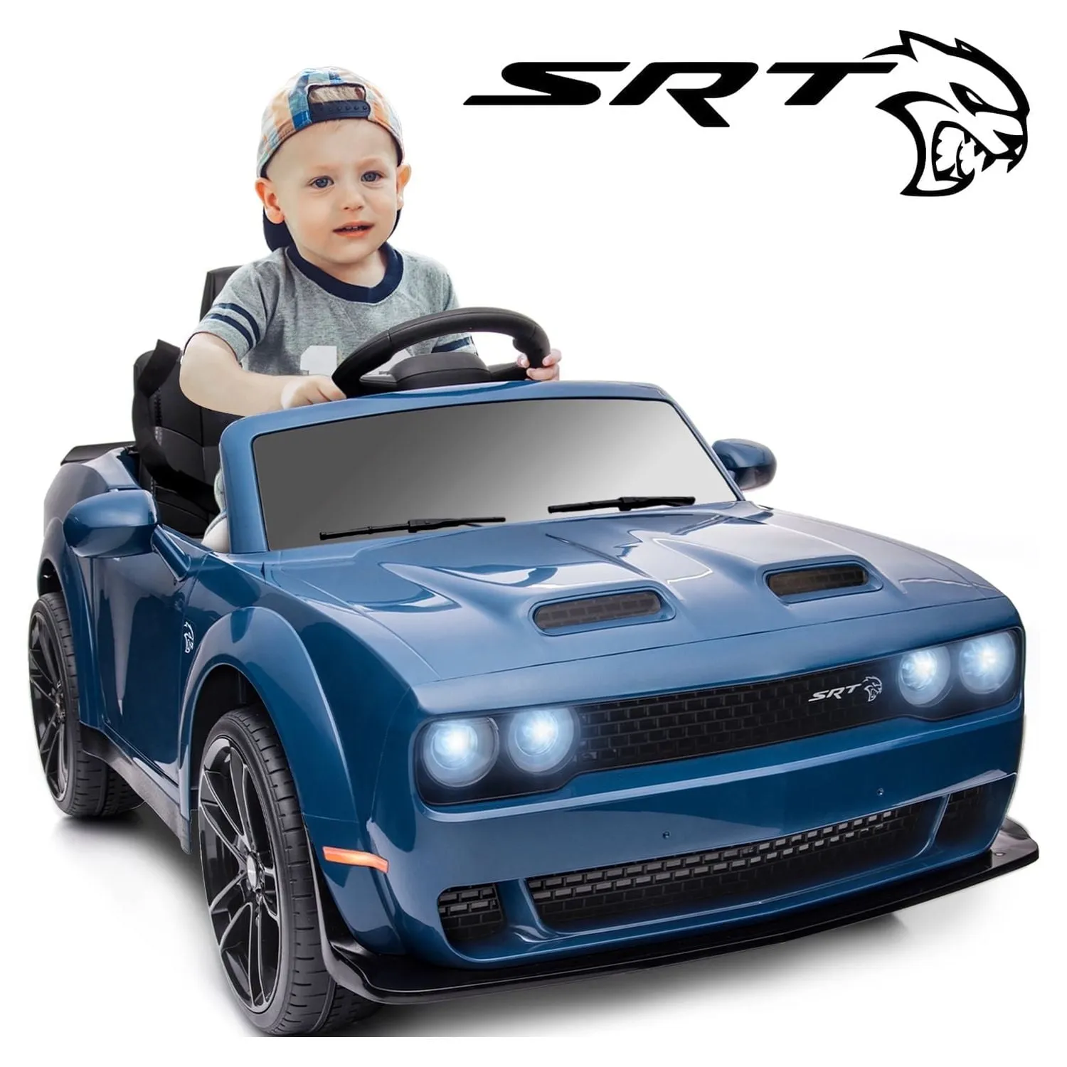 Track 7 Kids Ride on Police Car, Licensed Dodge Challenger SRT 12V Electric Car for Kids Age 3 , Remote Control, Music