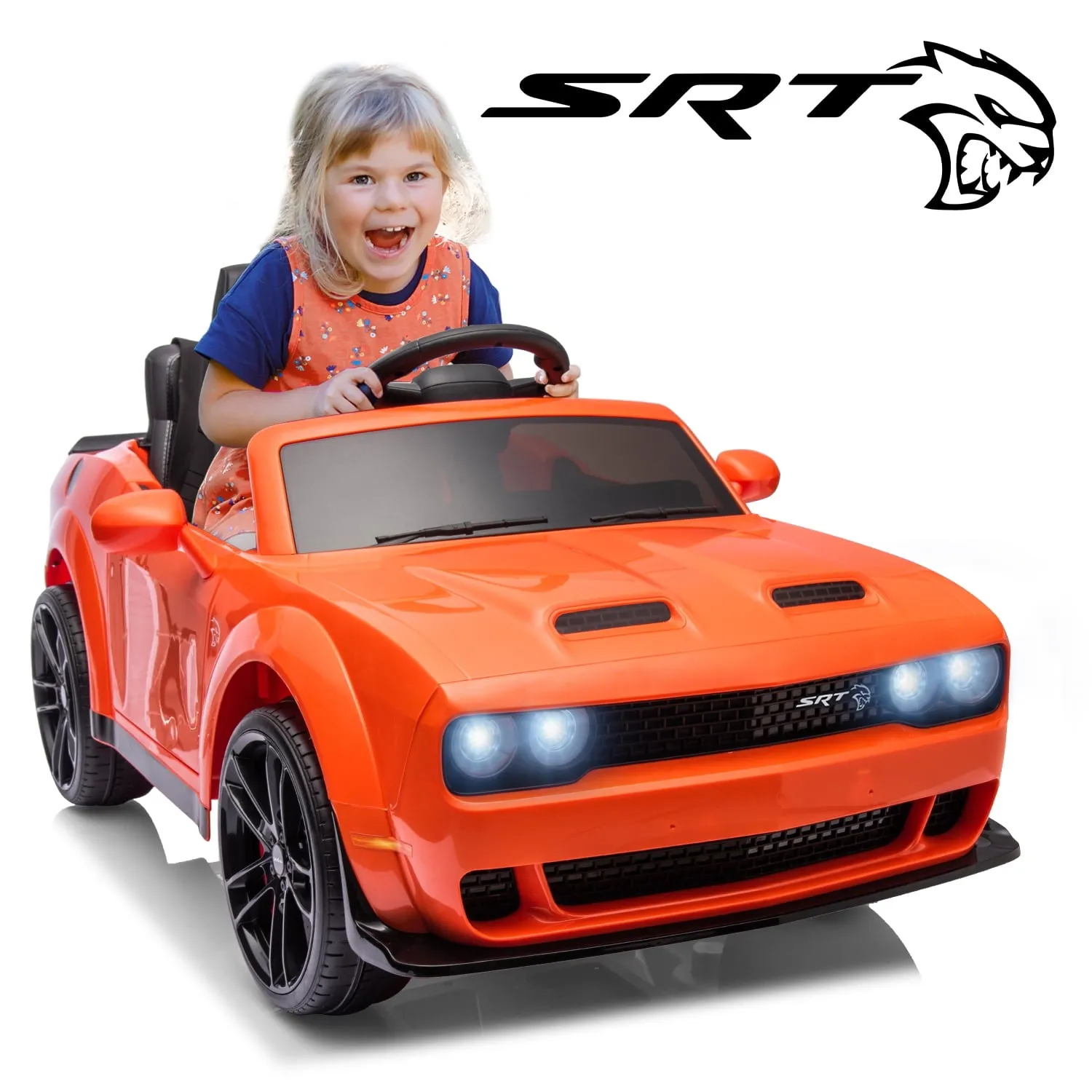 Track 7 Kids Ride on Police Car, Licensed Dodge Challenger SRT 12V Electric Car for Kids Age 3 , Remote Control, Music