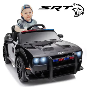Track 7 Kids Ride on Police Car, Licensed Dodge Challenger SRT 12V Electric Car for Kids Age 3 , Remote Control, Music