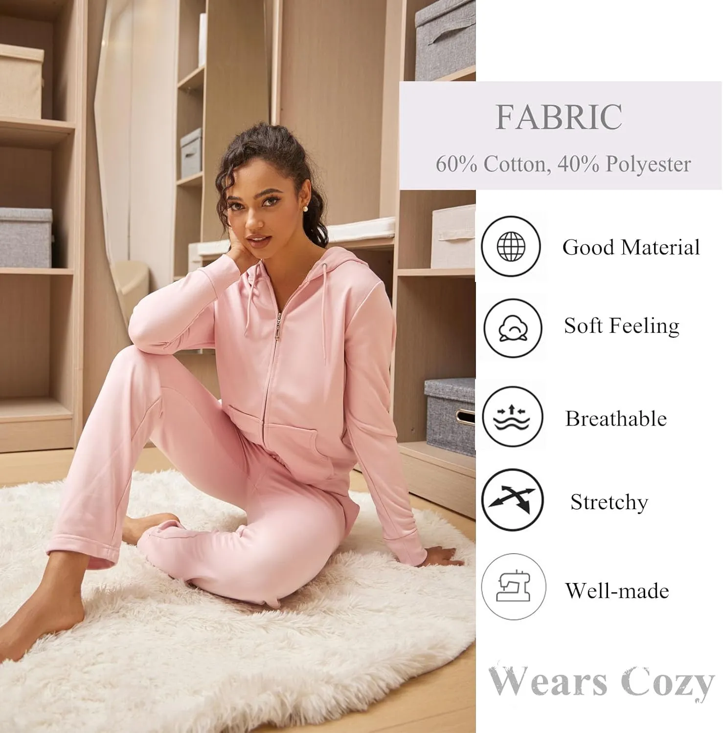 Tracksuit Sets Womens 2 Piece Sweatsuits Fashion Cozy Fleece Zip Up Hoodies and Sweatpants Jogging Sets