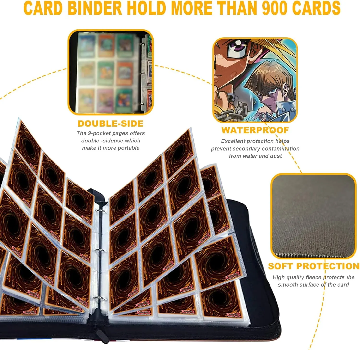 Trading Card Binder for YGO, Fits 900 Cards Card Collector Album Holder,with 40 Removable Sleeves Toys Gifts for Boys Girls