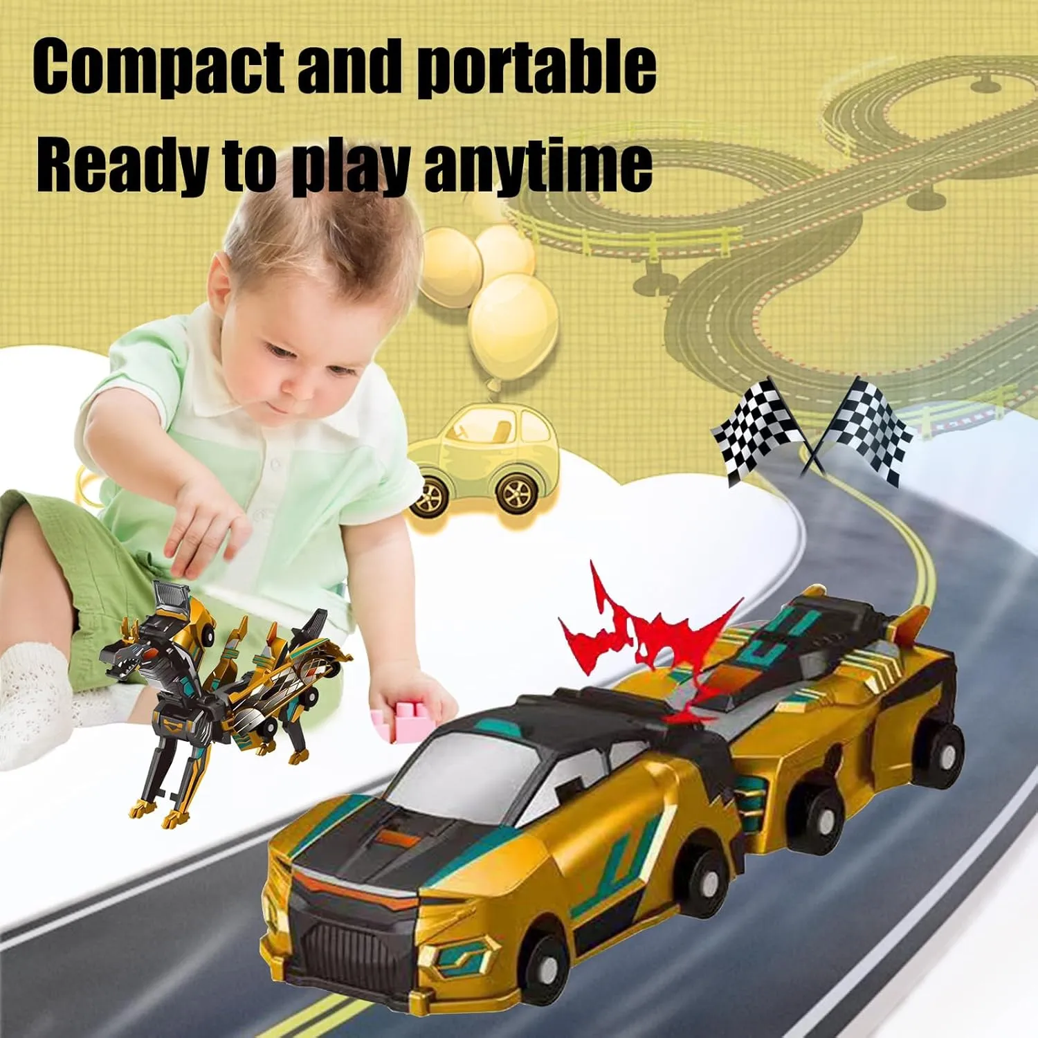Transforming Dinosaur Toys，Transformation Car Toy with Collision Transforming Car for Girls Age 4-6 |Party Gift for Birthday, Christmas (Golden Dragon)