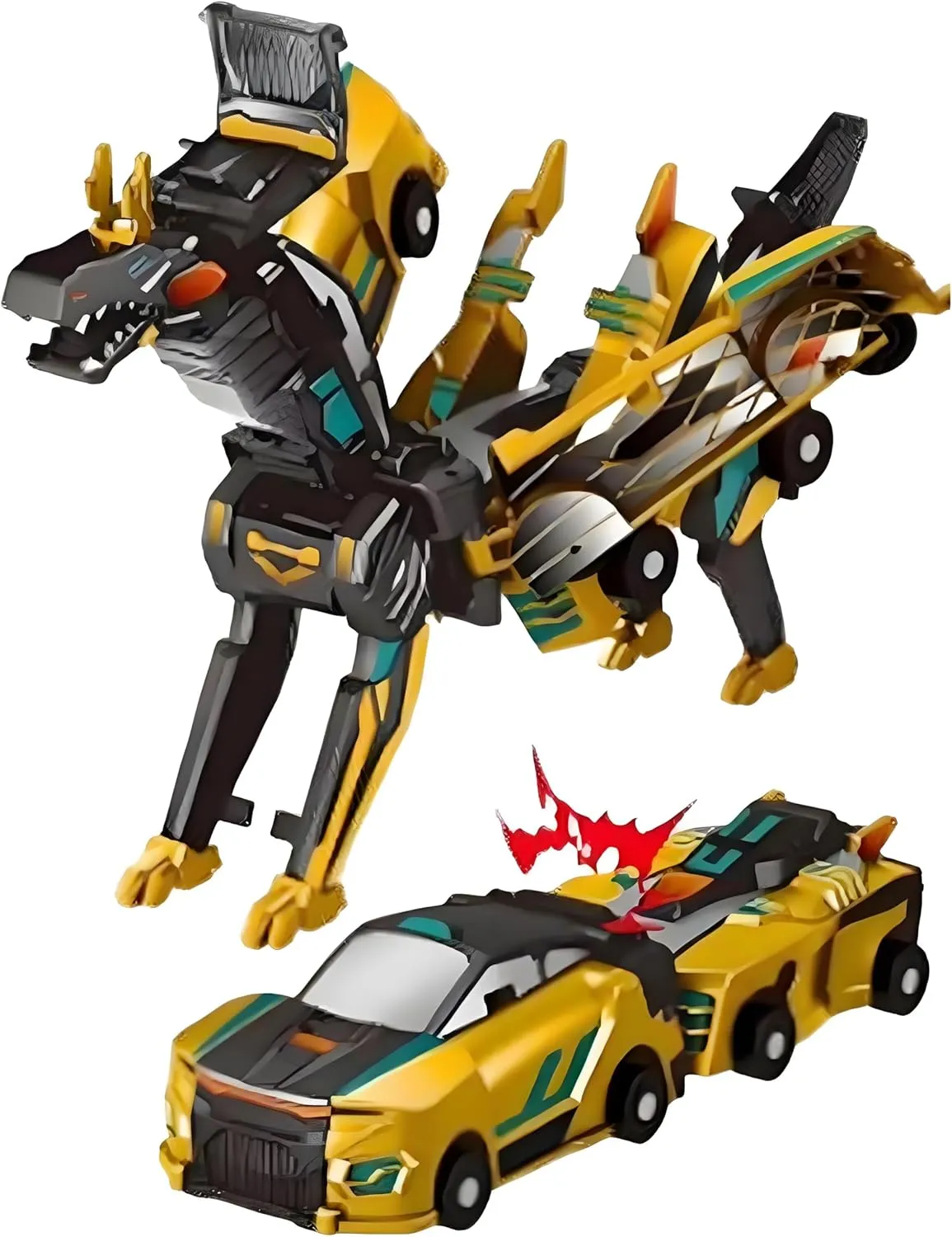 Transforming Dinosaur Toys，Transformation Car Toy with Collision Transforming Car for Girls Age 4-6 |Party Gift for Birthday, Christmas (Golden Dragon)