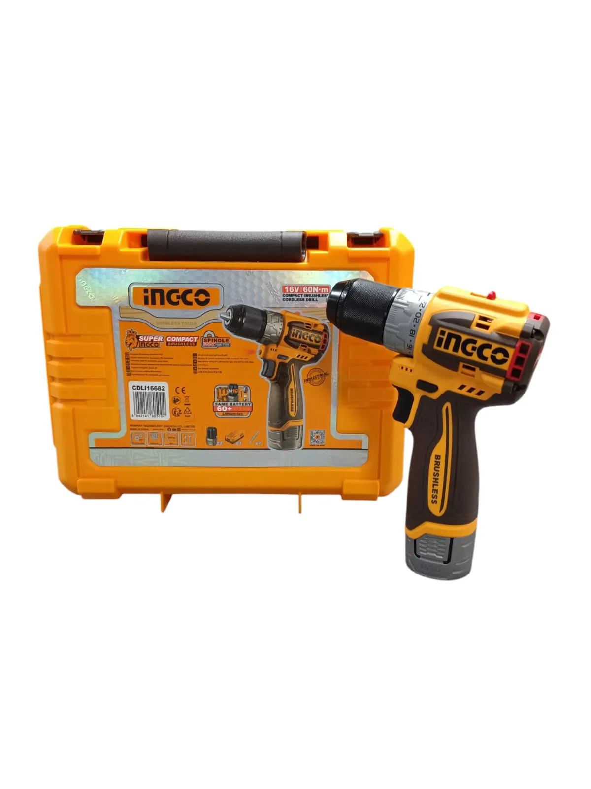 Trapano Avvitatore COMPACT 16V 60Nm BRUSHLESS con 2 batterie - INGCO