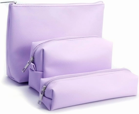 Travel Makeup Bags Set, 3-Piece Large Toiletry Organizer, Multi-Size Cosmetic Bags with Zipper (Purple)