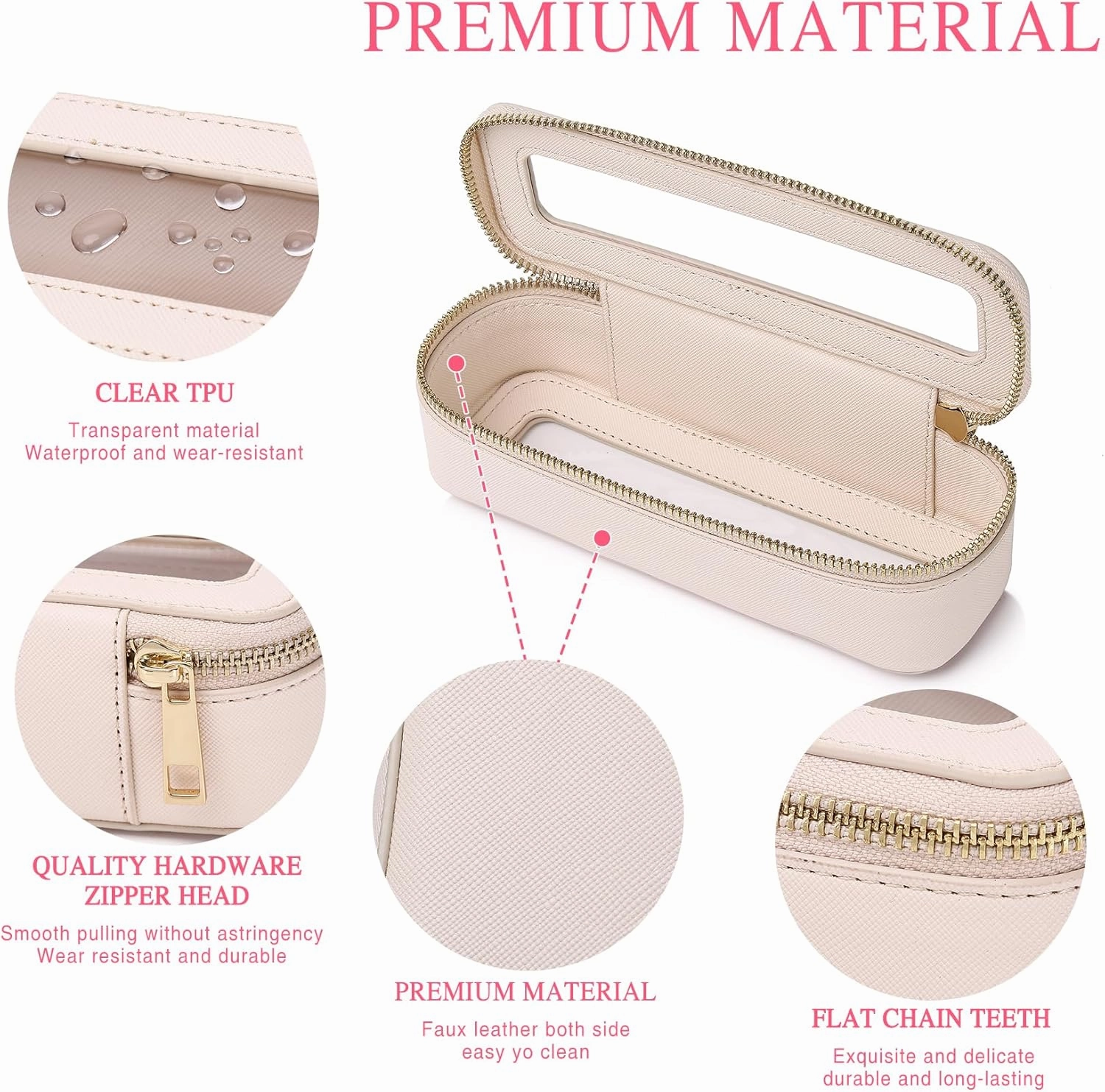 Travel Makeup Set Waterproof Transparent Cosmetic Bag and Toiletry Bag Makeup Brush case with Zipper Car Essentials for Women (Beige, L M SLIM)