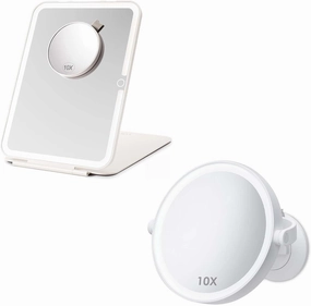 Travel Mirror   Double-Sided 1X 10X Lighted Makeup Mirror