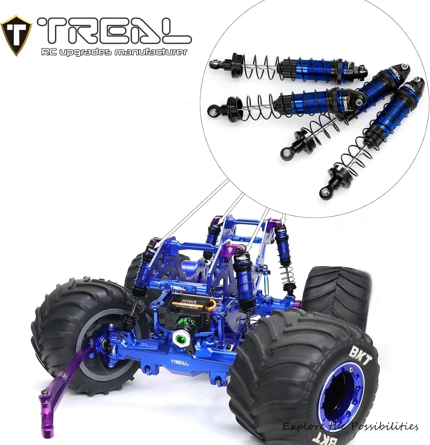 TREAL Mini LMT Shocks Set(4) Aluminum 6061 Front and Rear Assmebly Shock Absorber for 1/18 Losi Mini LMT(Blue)