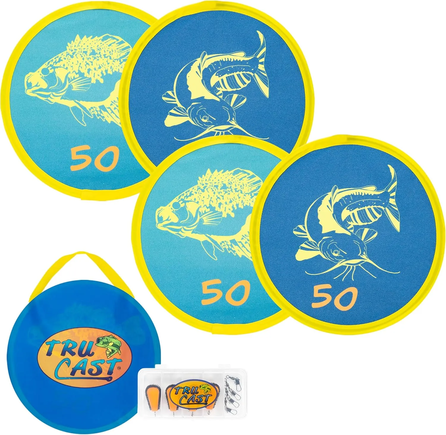 TruCast Fishing Game, Lightweight and Portable Kids Fishing Game with 4 Foldable Fish Targets, Kids Fishing Rod, Easy to Set Up, Perfect for Backyard Parties, Camping Trips, Beach Vacations