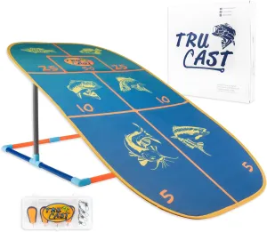 TruCast Outdoor Fishing Game, Portable Kids Fishing Game with Velcro Lures and Foldable Flat-Pack Target Board, Compact Kids Fishing Rod Travel Set, 17"x53"x29"
