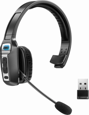 Trucker Bluetooth Headset, V5.2 Wireless Headset with Upgraded Microphone AI Noise Canceling, On Ear Bluetooth Headphone with Mute for Driver Office Call Center (Black Dongle)