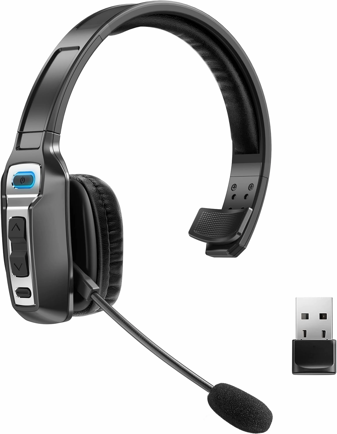 Trucker Bluetooth Headset, V5.2 Wireless Headset with Upgraded Microphone AI Noise Canceling, On Ear Bluetooth Headphone with Mute for Driver Office Call Center (Black Dongle)