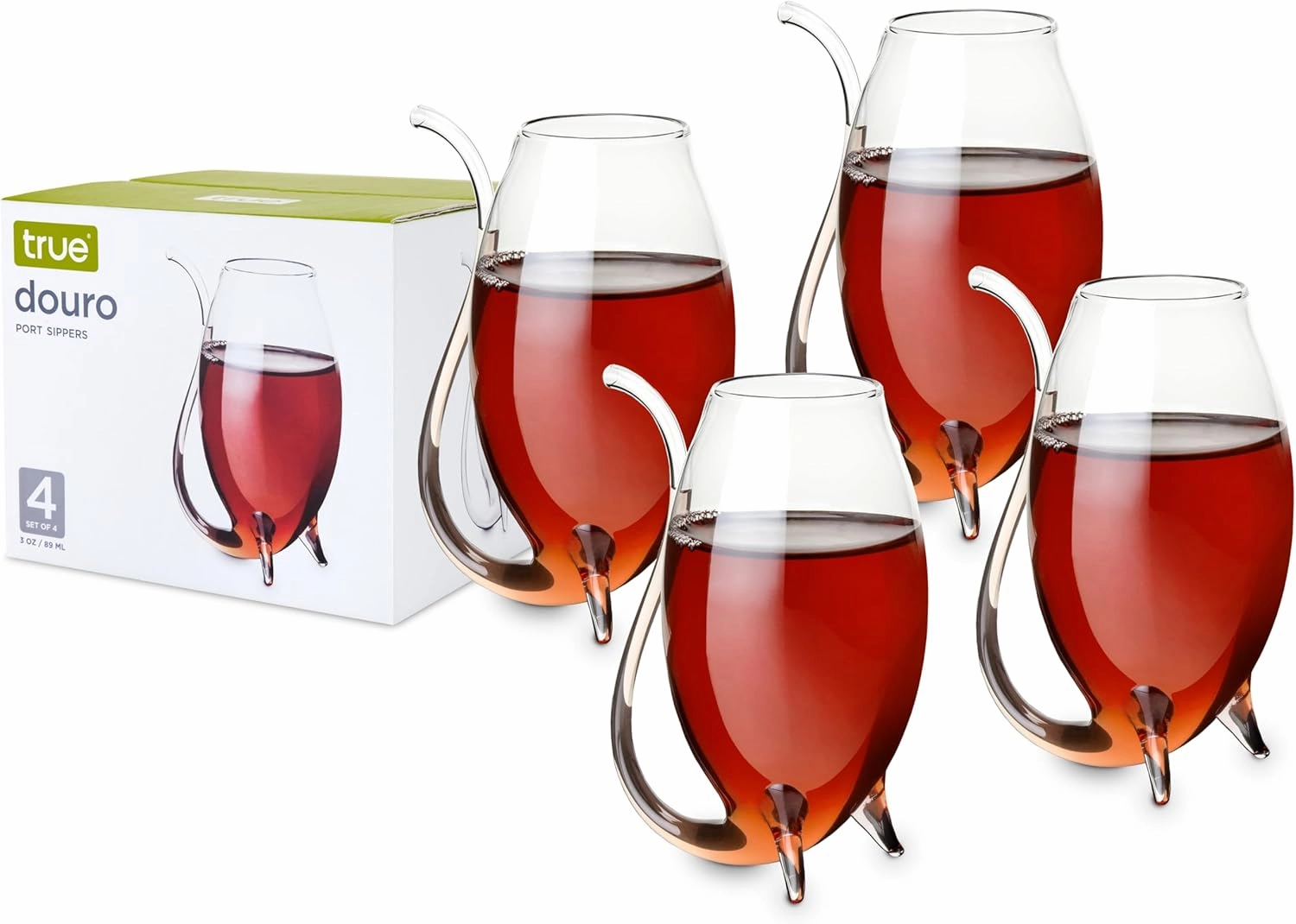 True Douro Port Sippers, Port Wine Glasses Drinking Set, Wine Glass with Straw Built in, Clear Cup, Set of 4, 3 oz Capacity