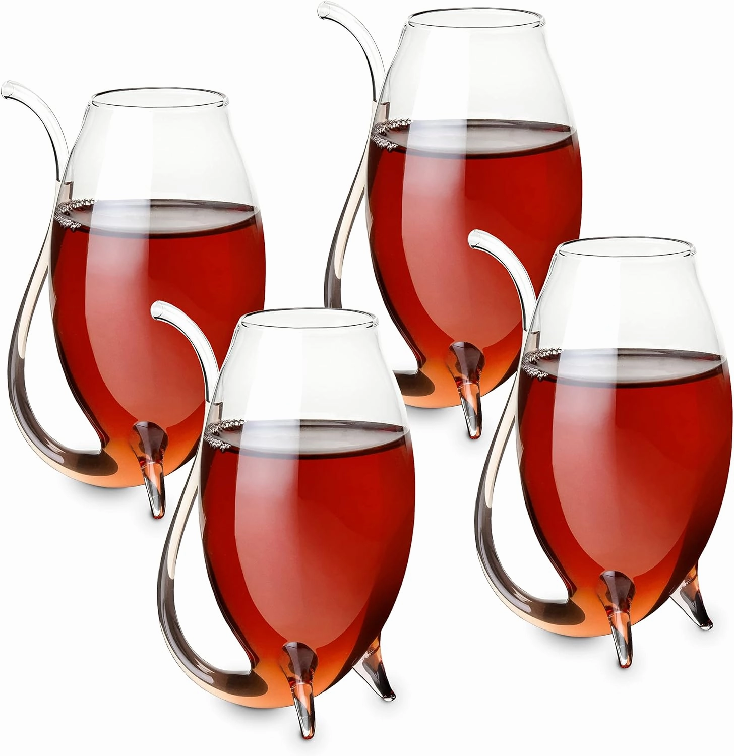 True Douro Port Sippers, Port Wine Glasses Drinking Set, Wine Glass with Straw Built in, Clear Cup, Set of 4, 3 oz Capacity