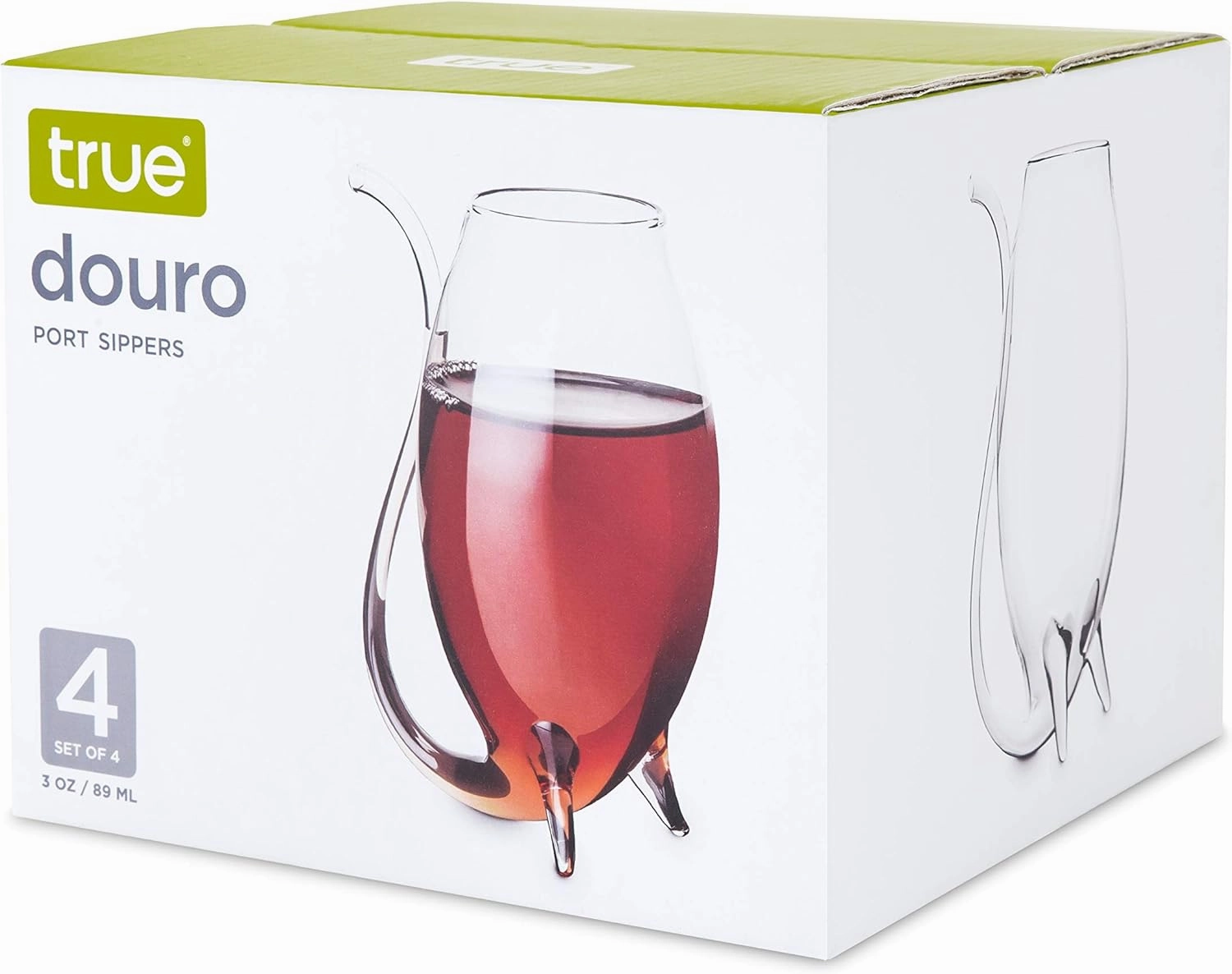True Douro Port Sippers, Port Wine Glasses Drinking Set, Wine Glass with Straw Built in, Clear Cup, Set of 4, 3 oz Capacity