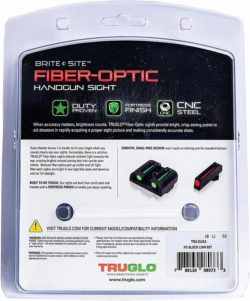 TRUGLO Fiber-Optic Handgun Night Sight | Compact Durable Snag-Resistant High-Visibility Red Front & Green Rear Sight for Handguns