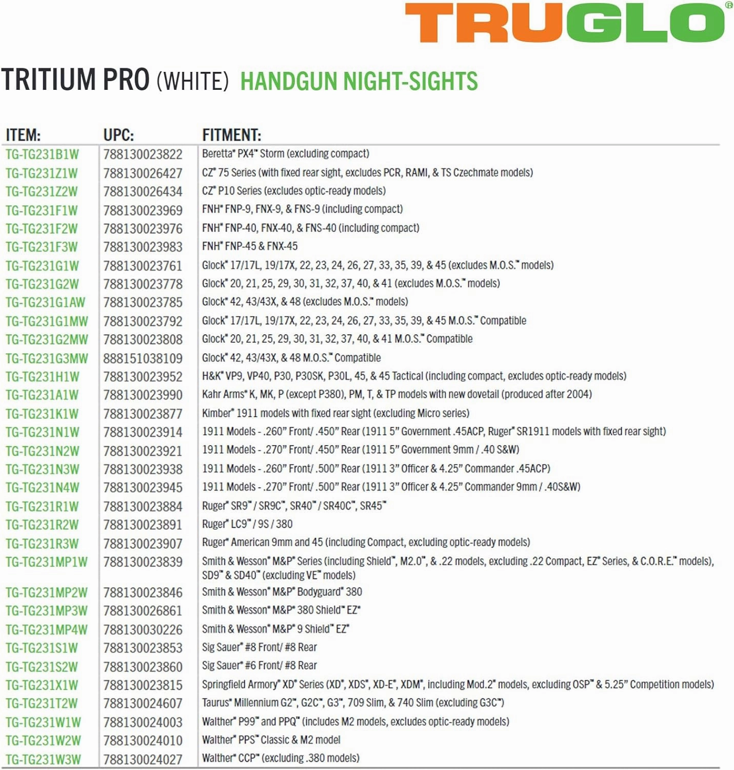 Truglo Tritium Pro Night Sights, Compatible with Walther Handgun Models Compact Durable Glow-in-The-Dark Front & Rear Gun Sight Set with Focus Lock Front Ring