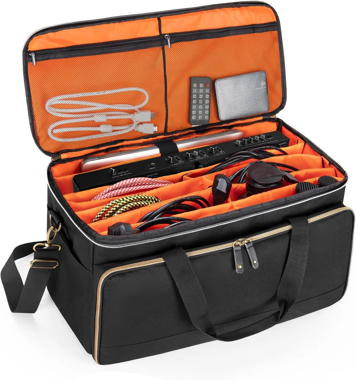 Trunab Large Travel DJ Cable File Bag with Inner Detachable Divider and Padded Compartment for 15.6” Laptop, Cable Organizer Bag for Cords, Sound Equipment, DJ Gear, Musician Accessories