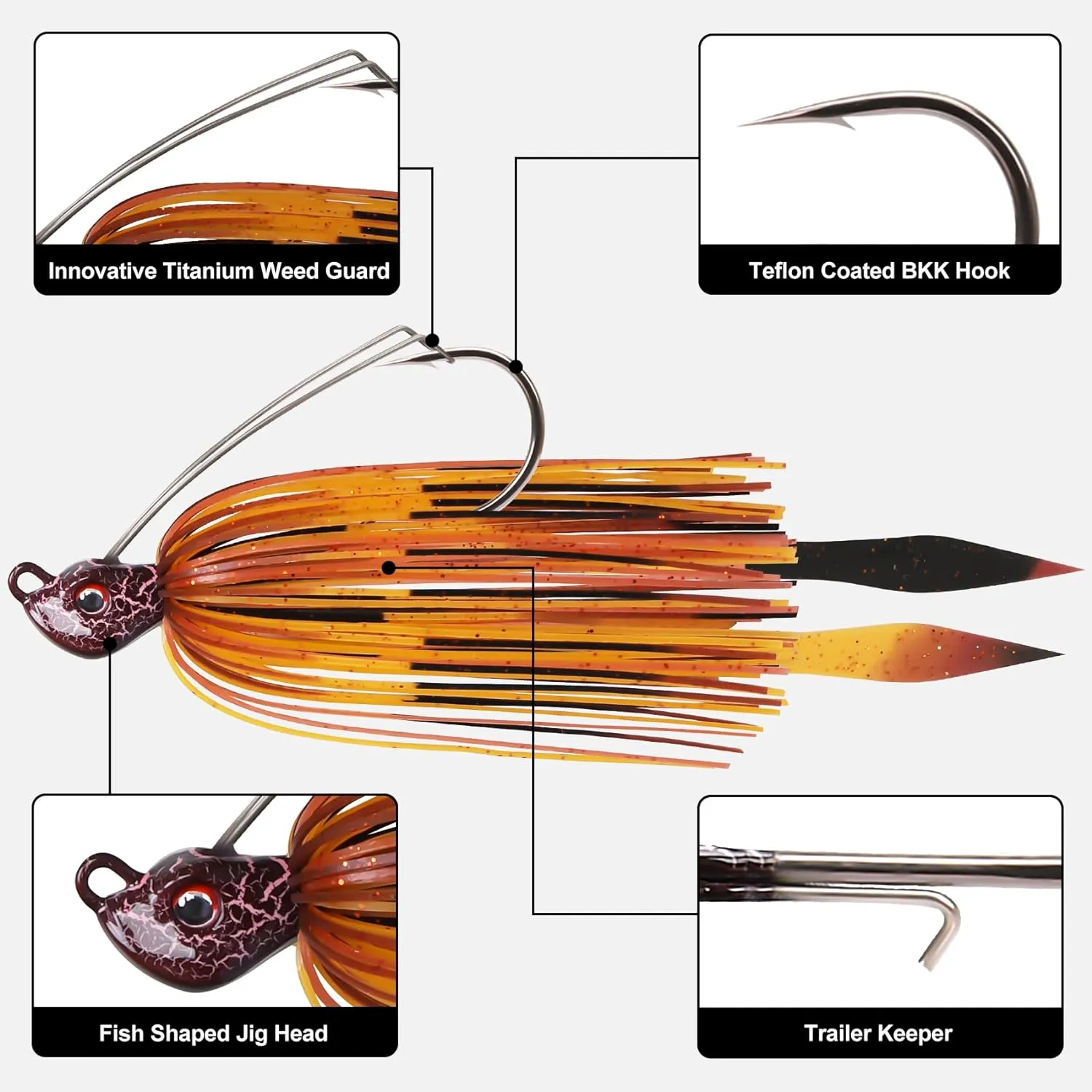 TRUSCEND Fishing Jigs with Ultra Smooth Teflon Hook, Tour Grade Titanium Weed Guard Swim Jigs, Valuable Weedless Skirted Jig, Well-Made Fishing Lures for Crappie Bass Trout, Freshwater Fishing Gear