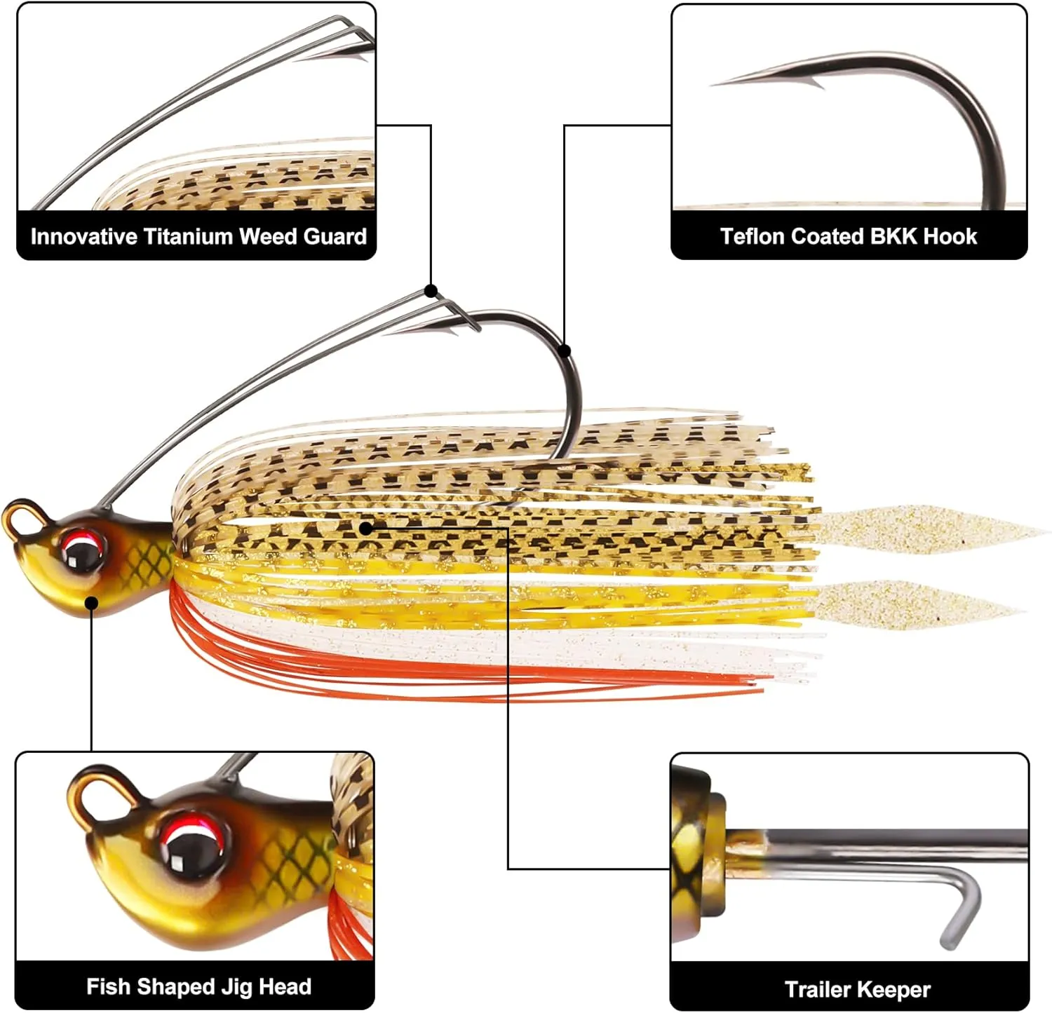 TRUSCEND Fishing Jigs with Ultra Smooth Teflon Hook, Tour Grade Titanium Weed Guard Swim Jigs, Valuable Weedless Skirted Jig, Well-Made Fishing Lures for Crappie Bass Trout, Freshwater Fishing Gear