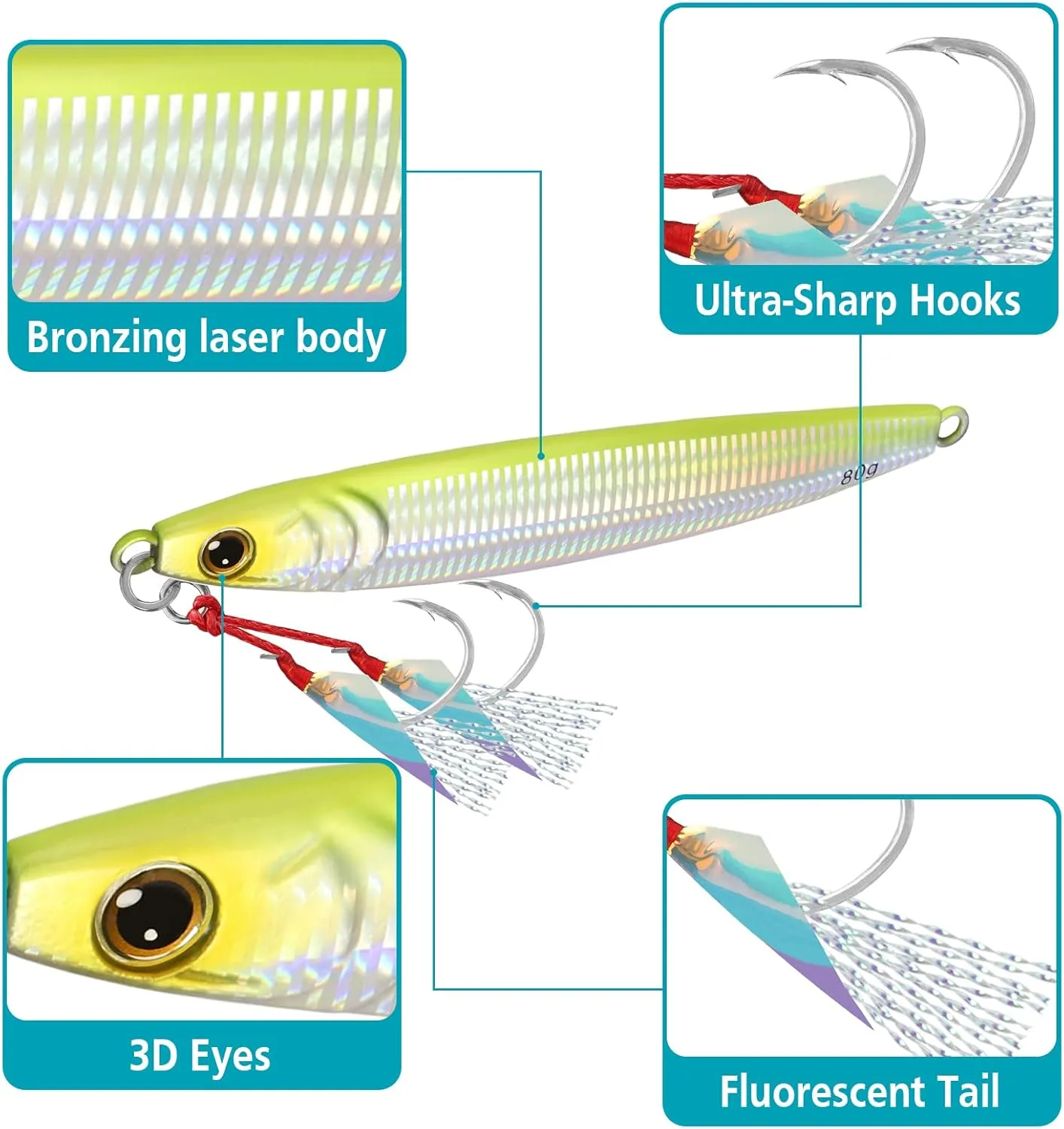TRUSCEND Valuable Fishing Jigs of Captain's Favorite, Shiny Saltwater Spoons Perfect for Jigging, Slow Pitch Jig Catch More Fish, Durable and Well-Made Bass Salmon Tuna Fishing Lures with Sharp Hook
