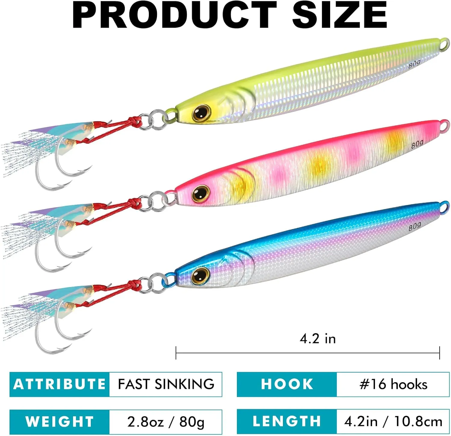 TRUSCEND Valuable Fishing Jigs of Captain's Favorite, Shiny Saltwater Spoons Perfect for Jigging, Slow Pitch Jig Catch More Fish, Durable and Well-Made Bass Salmon Tuna Fishing Lures with Sharp Hook