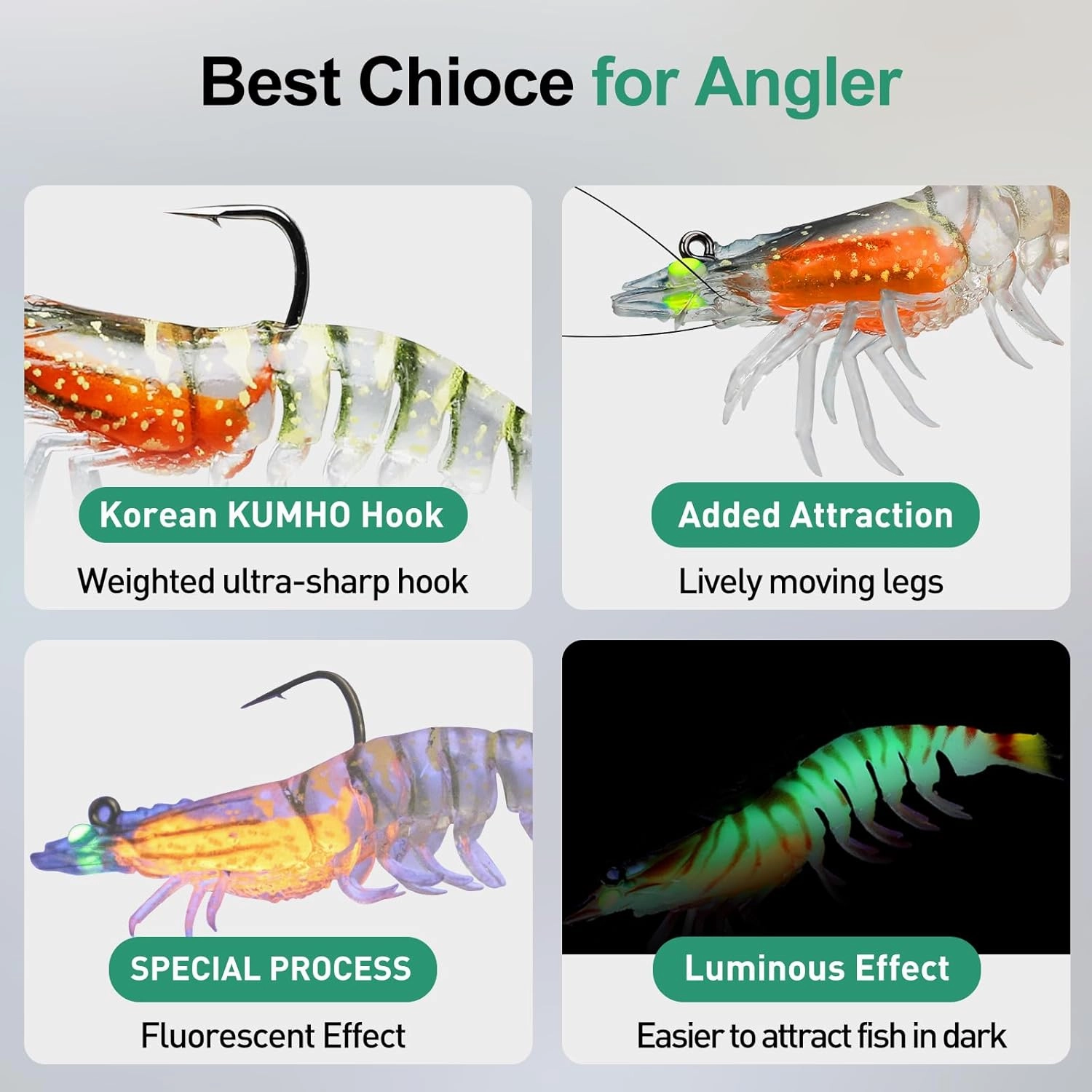 TRUSCEND Pre-rigged Fishing Jig Lures for Freshwater and Saltwater, Innovative Super Durable TPE Bass Lures, Lifelike Shrimp Crayfish Swimbait, Weedless Lure for Crappie Trout Walleye, Keep Separately